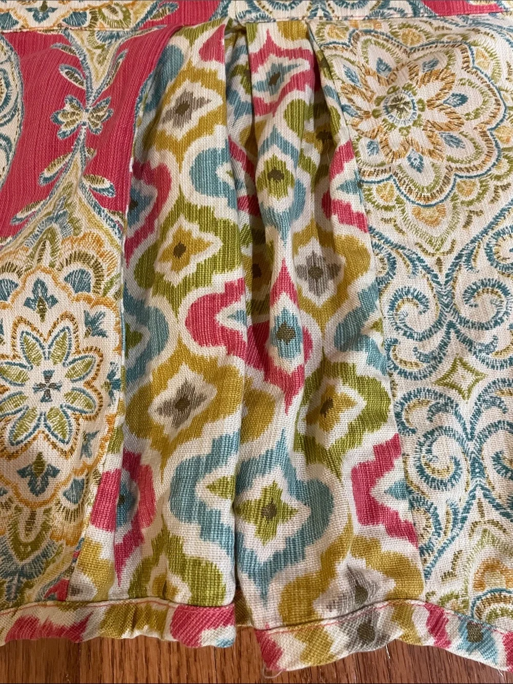 Waverly Coral, Yellow & Cream Medallion Curtain Valance set of 2